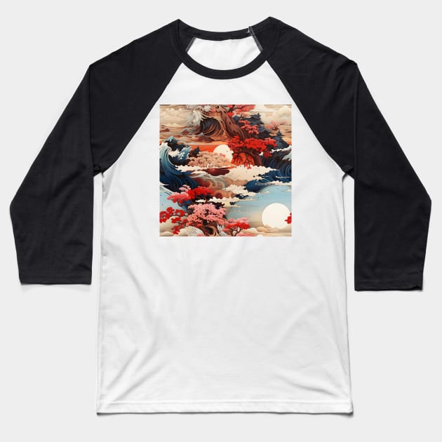 Japanese blooming tree pattern Baseball T-Shirt by LittleNippon